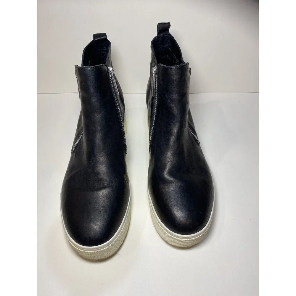 J/ Slides Sky Black Leather  Booties Fashion Sneaker Wedge Double Zip Women’s 10 - Picture 5 of 7